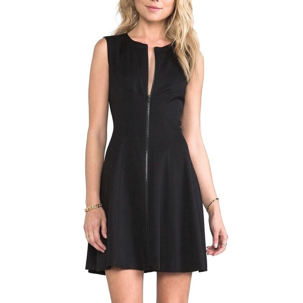 Theory Bonbi W Black Silk Zip Front Fit & Flare Mini Dress Size 6